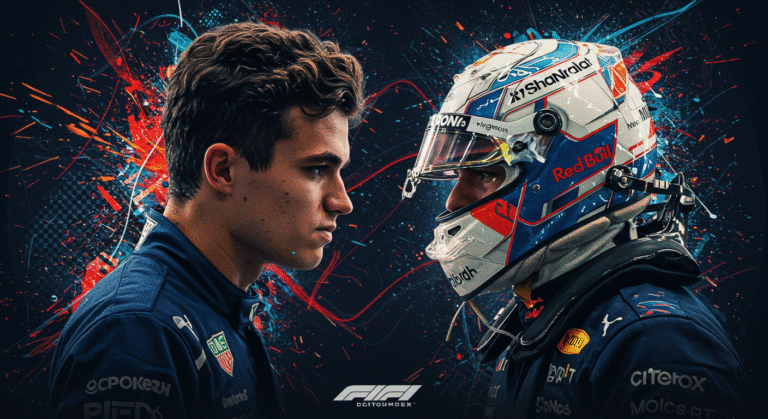 imagem de lando norris e max verstapppen se encarando. site f1 hoje
