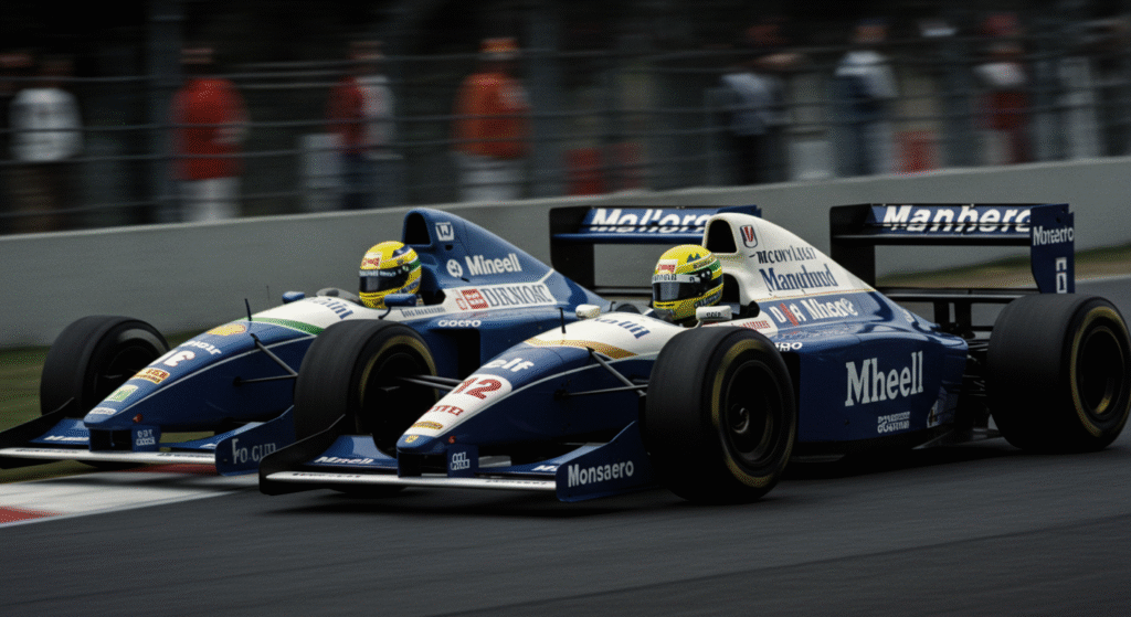 senna na willians ao lado de schumacher. f1 hoje