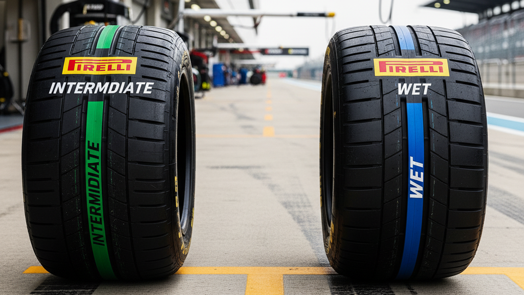 Imagem dos pneus de chuva da F1 Hoje