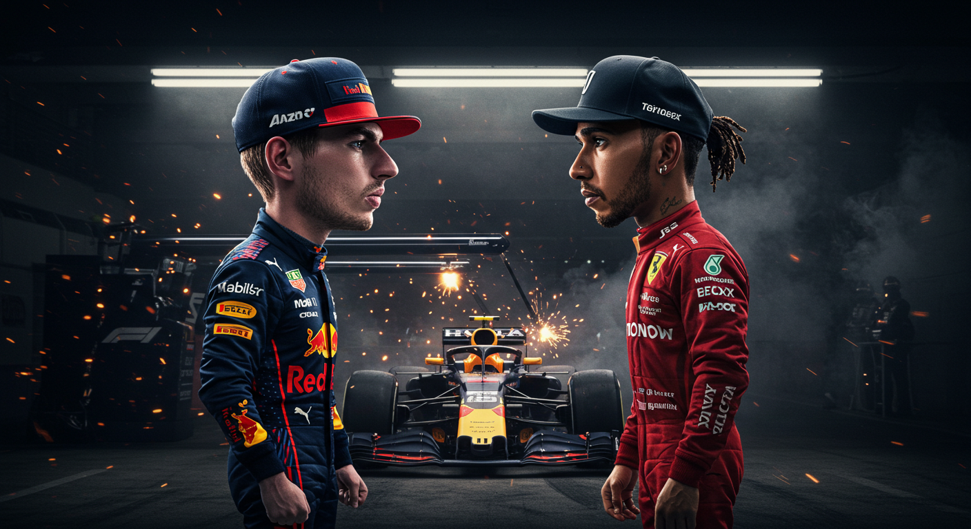 imagem de verstappen e hamilton se encarando